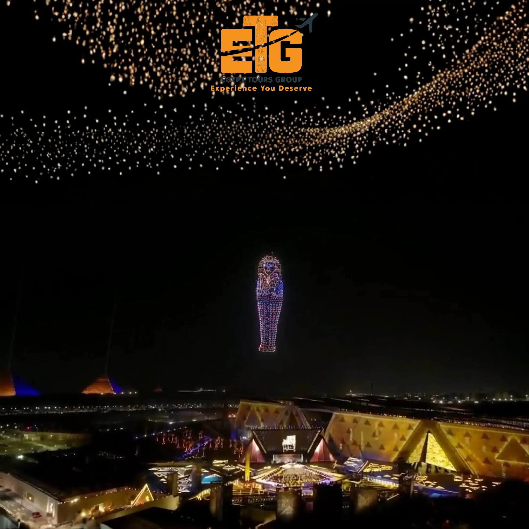 Advanced hologram light installation at the Grand Egyptian Museum Opening 2025 in Giza