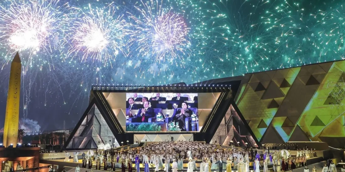 Fireworks over the Grand Egyptian Museum Opening night 2025 in Giza, Egypt