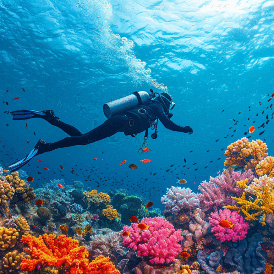 Scuba diver exploring coral reefs in Hurghada - 9 Days Egypt Easter Nile Cruise Tour including Cairo & Hurghada
