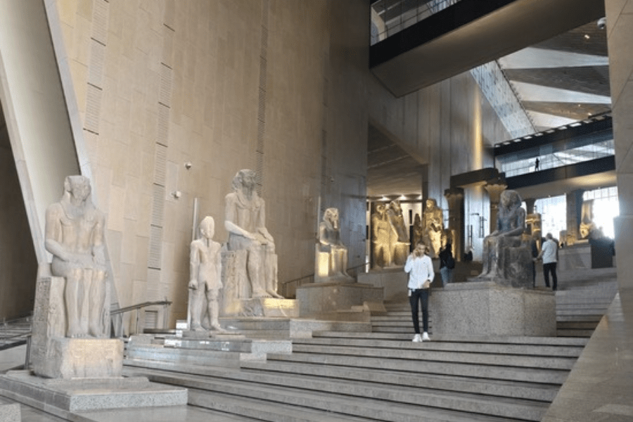 Display of ancient Egyptian artifacts inside the museum