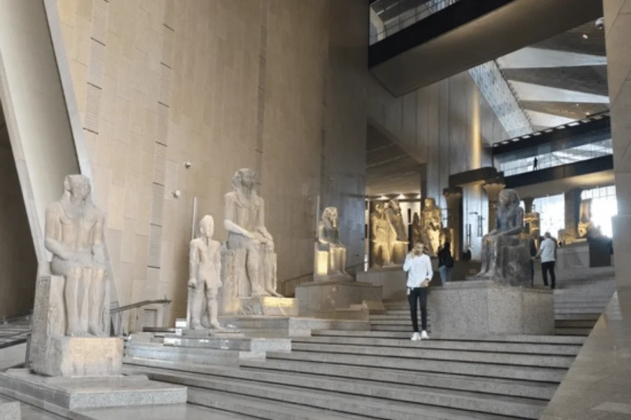 Display of ancient Egyptian artifacts inside the museum