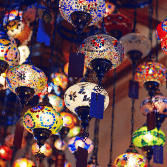 Colorful stalls in Khan El Khalili bazaar
