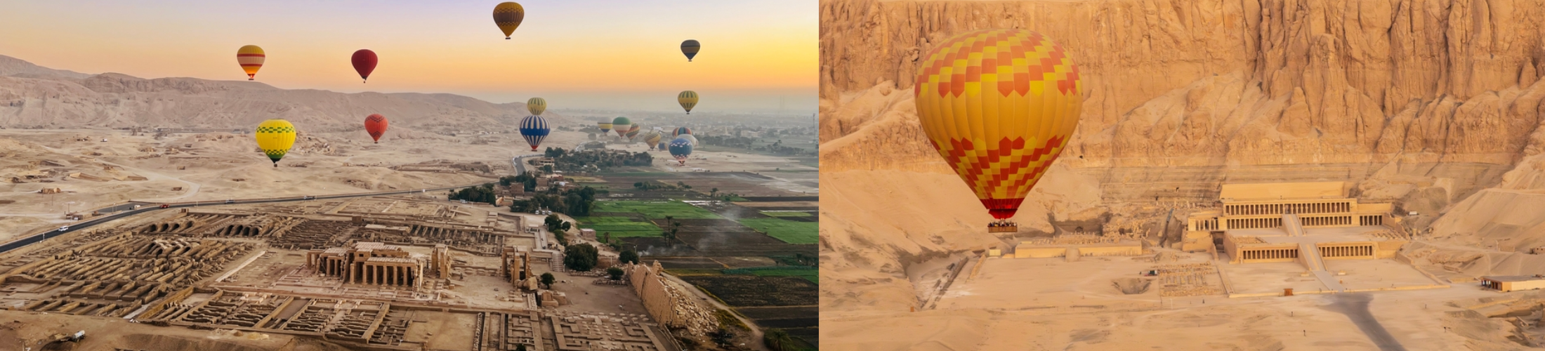 Colorful hot air balloon rising at sunrise in Luxor - Hot Air Balloon Ride in Luxor