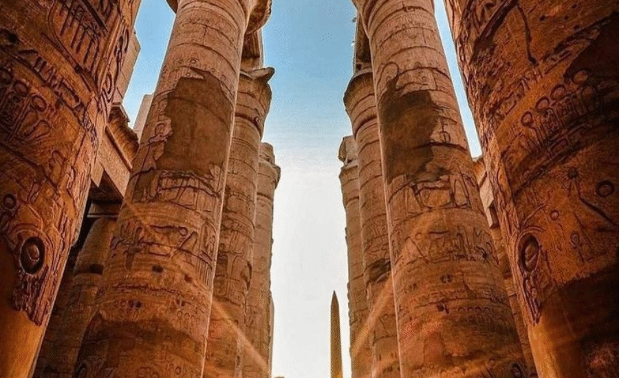 Night view of Luxor Temple with illuminated columns