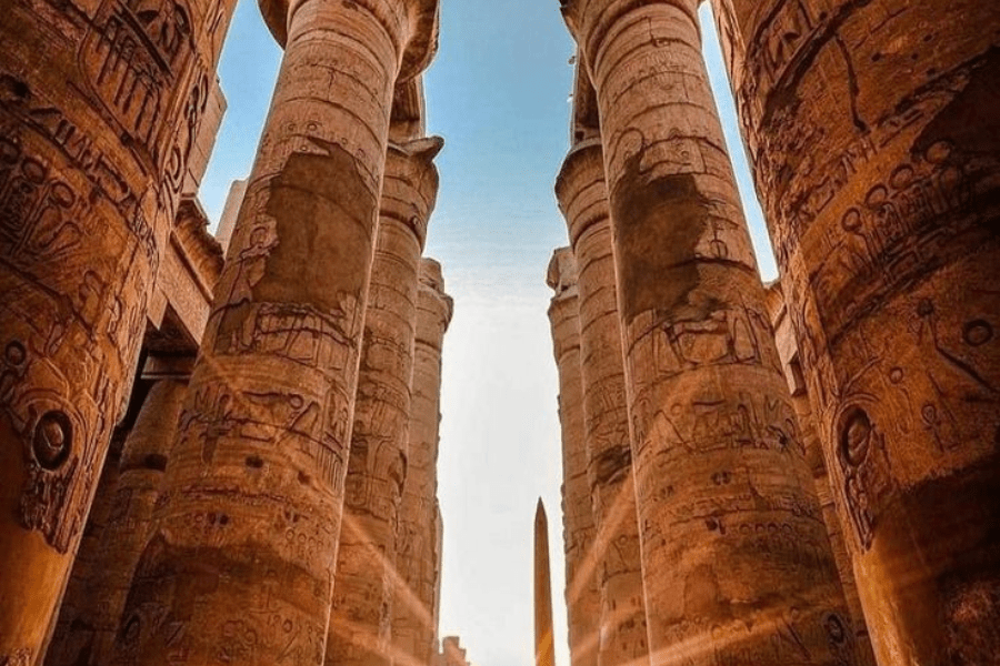 Night view of Luxor Temple with illuminated columns