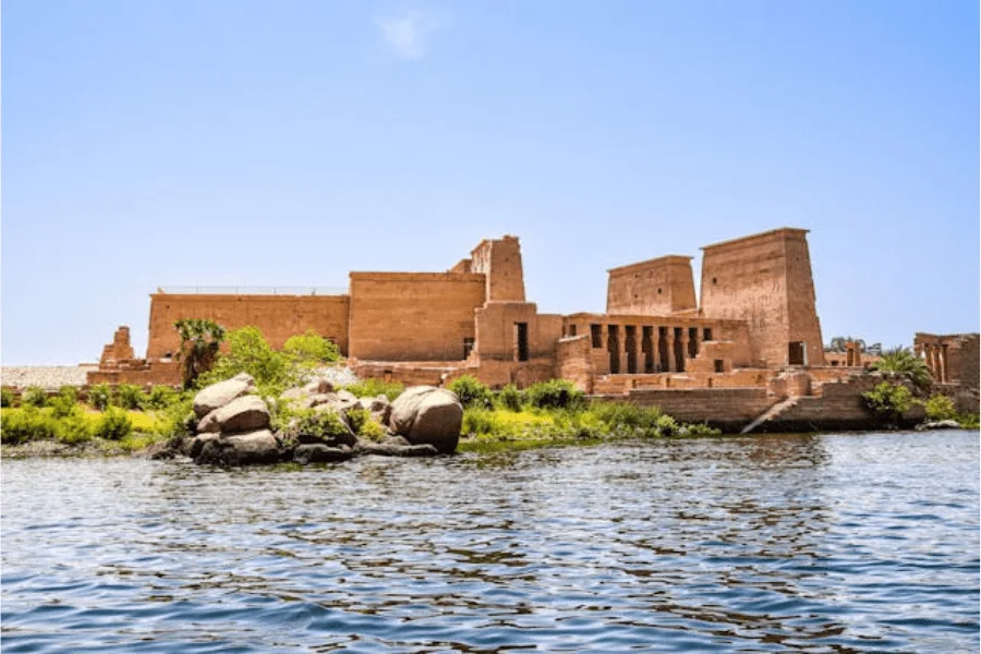 Philae Temple reflected on the water near Aswan, Egypt