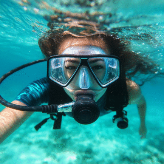 Diver near coral reef in the Red Sea