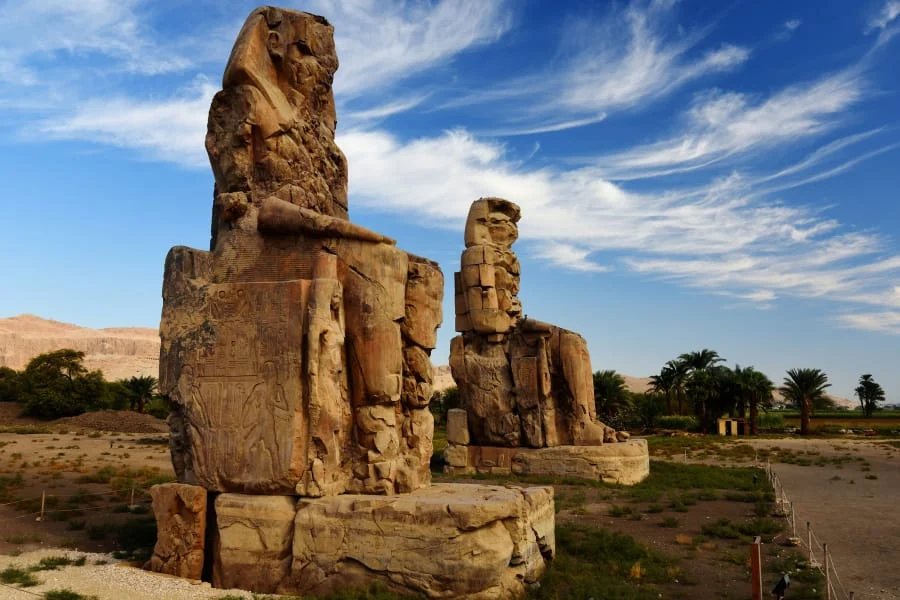 the amazing colossi of Memnon at Luxor - 5 Days Egypt Tour Packages – What to do in Egypt in 5 days - Egypt Tours Group