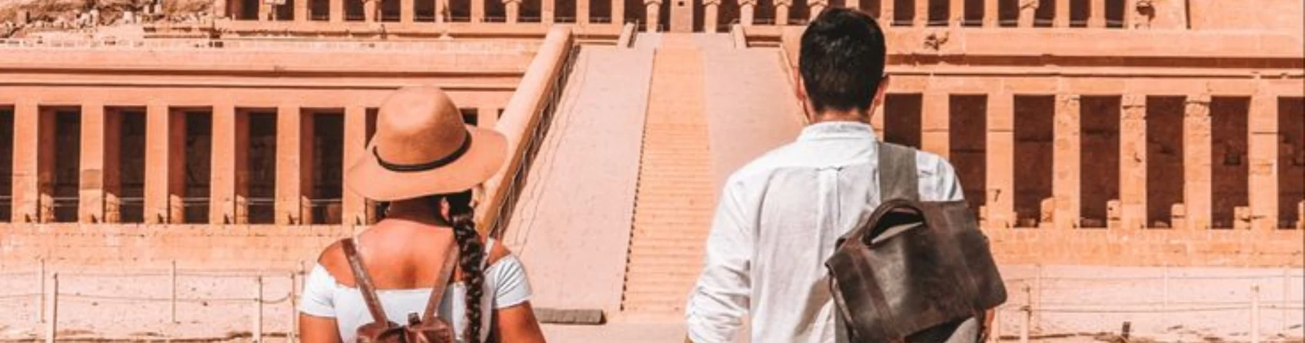 Couples at Hatshepsut Temple as a part of our 6 Days Cairo and Nile Cruise Honeymoon Package.