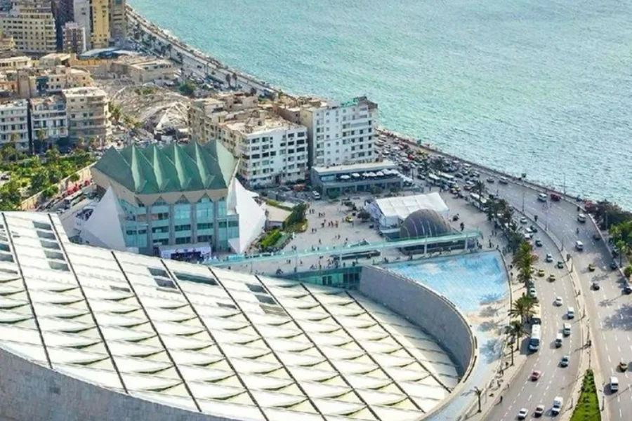 The modern Bibliotheca Alexandrina on Alexandria’s Mediterranean coast.