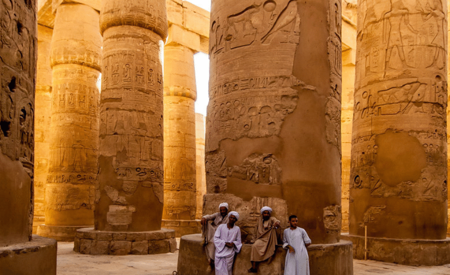 Karnak Temple Luxor Egypt ancient temple complex dedicated to the god Amun with giant columns and statues.