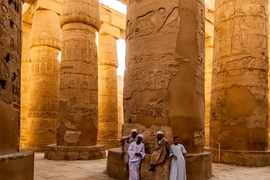 Karnak Temple Luxor Egypt ancient temple complex dedicated to the god Amun with giant columns and statues.
