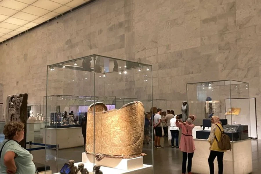 The Grand Egyptian Museum in Giza, Egypt — a modern architectural landmark near the Pyramids.