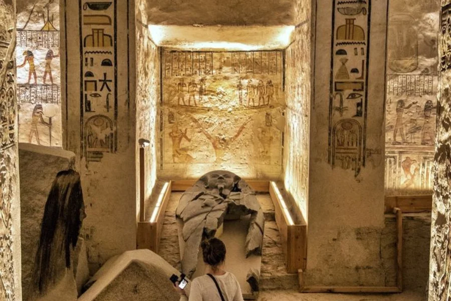 The Valley of the Kings in Luxor, Egypt — ancient royal tombs carved into the desert hills.