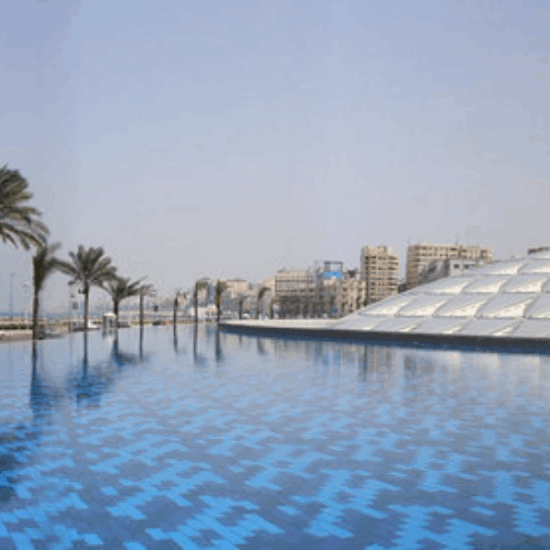 The Bibliotheca Alexandrina modern building in Alexandria, Egypt.