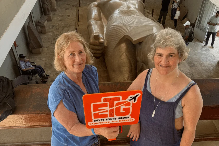 Two senior female travelers visiting the Grand Egyptian Museum in Giza a part of our 8 Days Cairo, Abu Simbel, Luxor & Hurghada