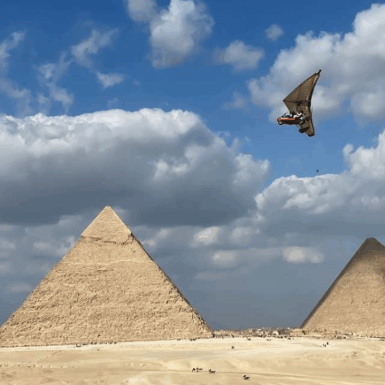 Pyramids of Giza on a clear winter day with soft lighting and crisp skies.