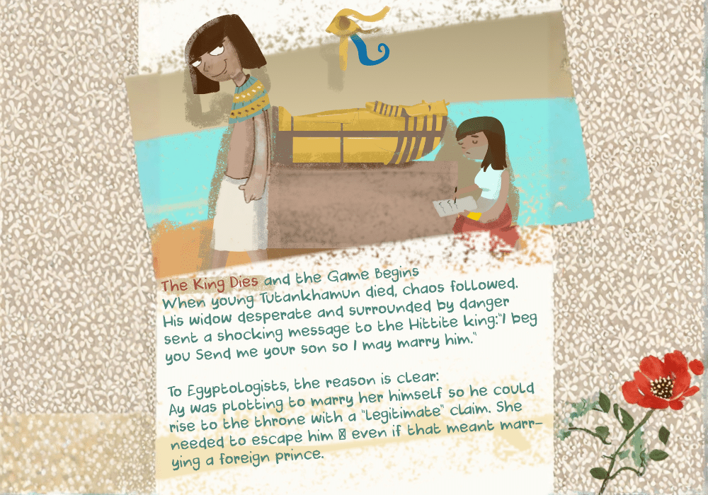 Illustration of Tutankhamun’s death and the chaos it triggered in the royal court.