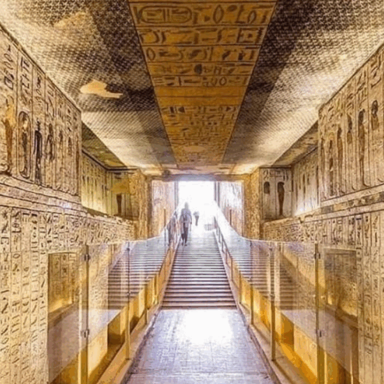 Valley of the Kings landscape with ancient tomb entrances in Luxor.