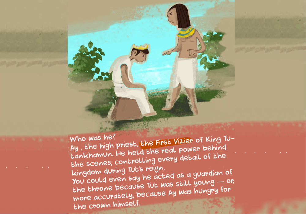 Ay studying the royal court, preparing his rise to power in Ancient Egypt.