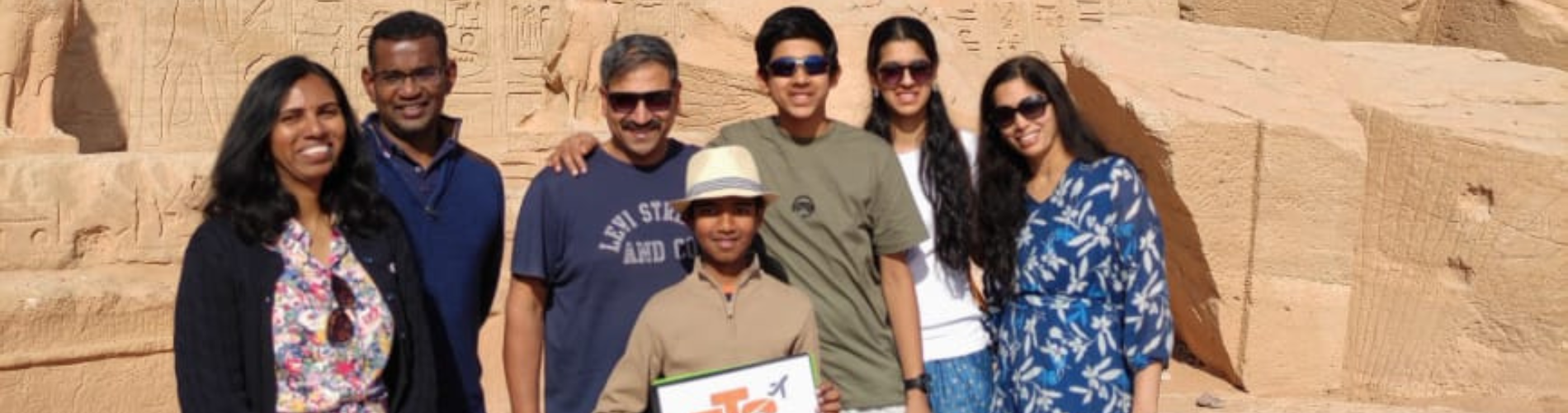 A family standing in front of Abu Simbel Temple in Egypt - 4 Days Cairo and Abu Simbel Family Tour