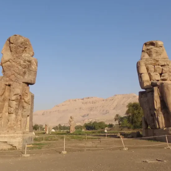 Colossi of Memnon statues on West Bank, Luxor Egypt