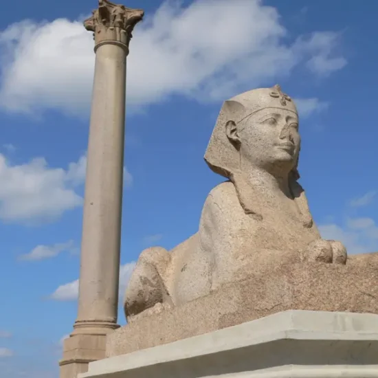 Pompey’s Pillar standing in the ancient city of Alexandria