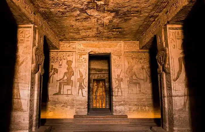 the inner halls of Abu Simbel Temple in Aswan