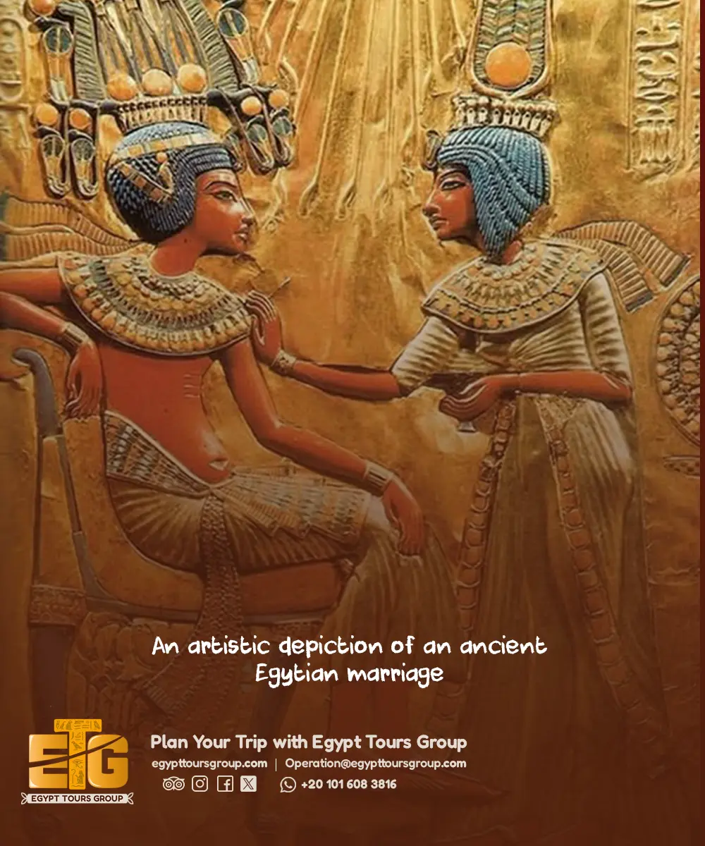Artistic depiction of marriage in ancient Egypt Artistic depiction of an ancient Egyptian marriage reflecting love and mutual respect