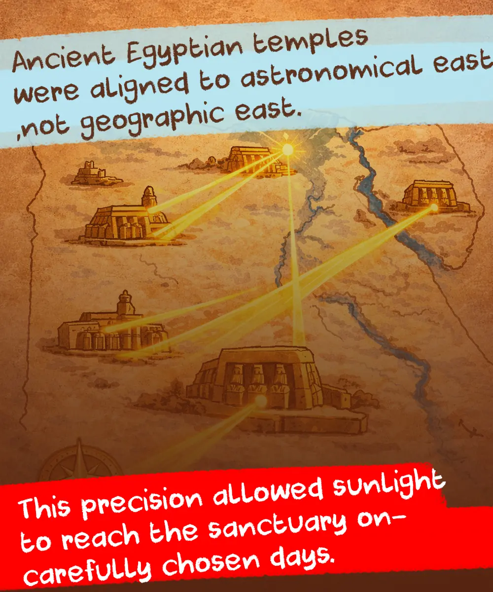 Ancient Egyptian temple aligned with the rising sun entering the sanctuary