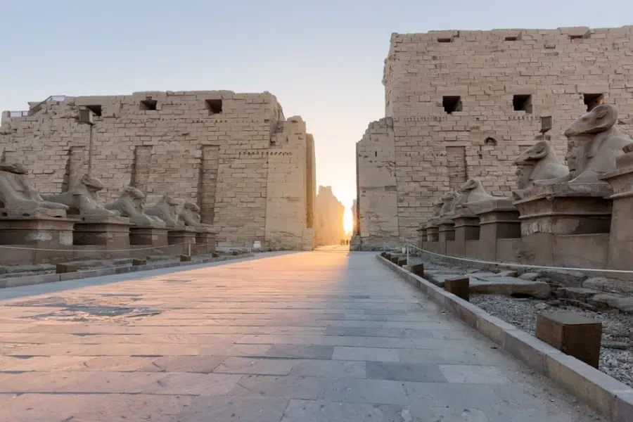 Avenue of Sphinxes at Karnak Temple symbolizing ancient Egyptian religion and divine protection