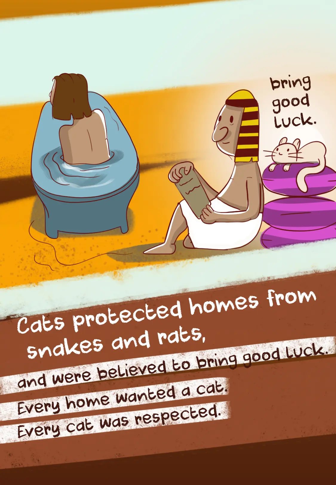 Cats in Daily Life of Ancient Egypt Cat inside an Ancient Egyptian home protecting it from snakes and rats