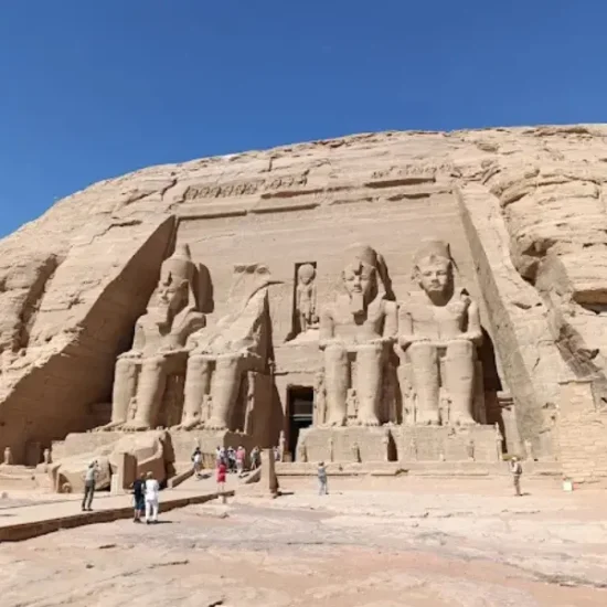 Abu Simbel Temple façade under the sun in southern Egypt