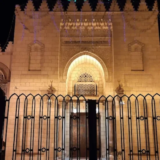Entrance of Amr Ibn Al-As Mosque at night, a part of our 13 Days Cairo, Alexandria, Luxor & Aswan Family Tour