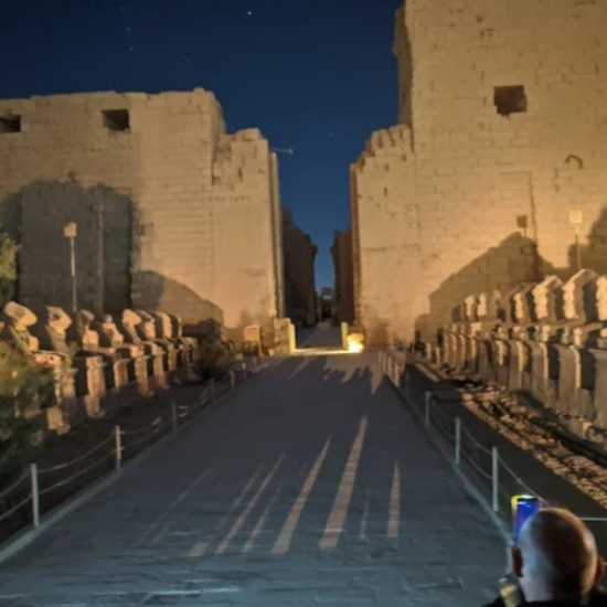 Avenue of Sphinxes at Karnak Temple at night