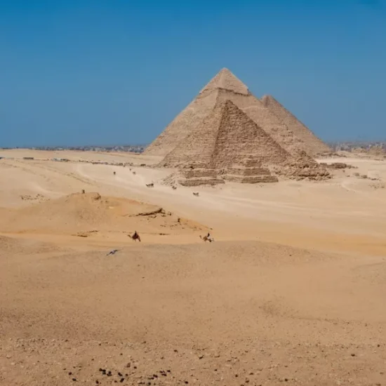 Drone view of the three Giza pyramids