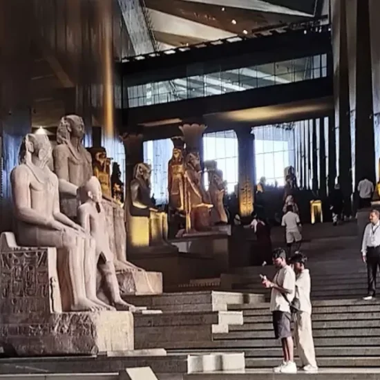 Interior of the Grand Egyptian Museum in Giza, as a part of ourr Interior of the Grand Egyptian Museum