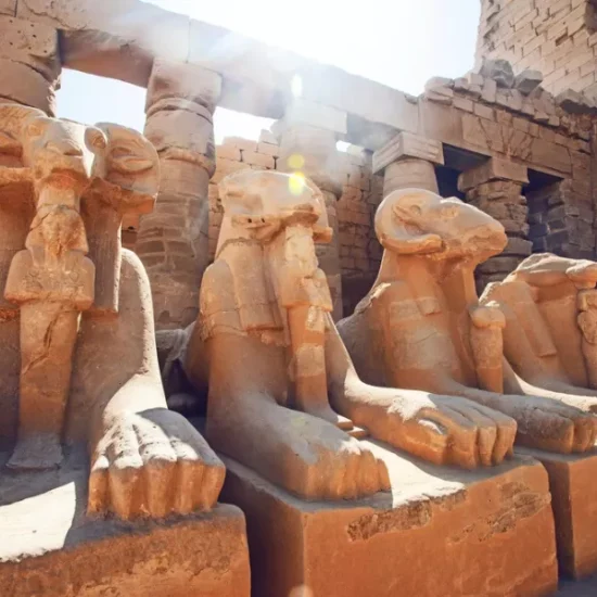 Ram-headed sphinxes at Karnak Temple during our 5 Days Egypt Tour Package