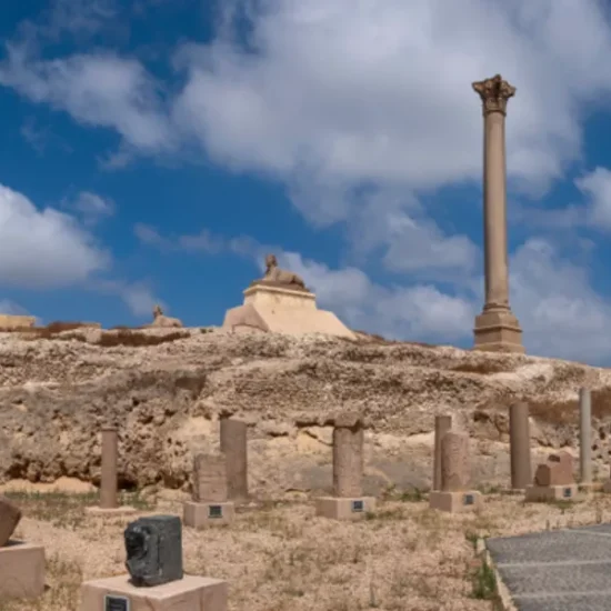 Pompey’s Pillar in Alexandria during the day