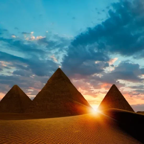 Pyramids of Giza at sunset
