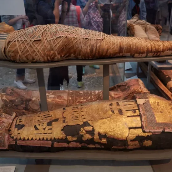 Ancient sarcophagus at the Grand Egyptian Museum