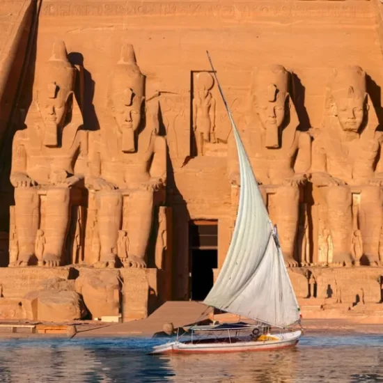 Abu Simbel Temple with Nile felucca