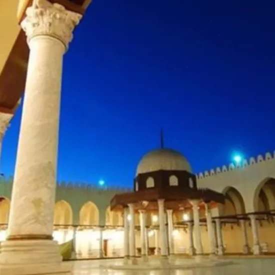 Amr Ibn Al As Mosque at night during our 12 Days Cairo, Hurghada, Alexandria, Luxor & Aswan Family Tour