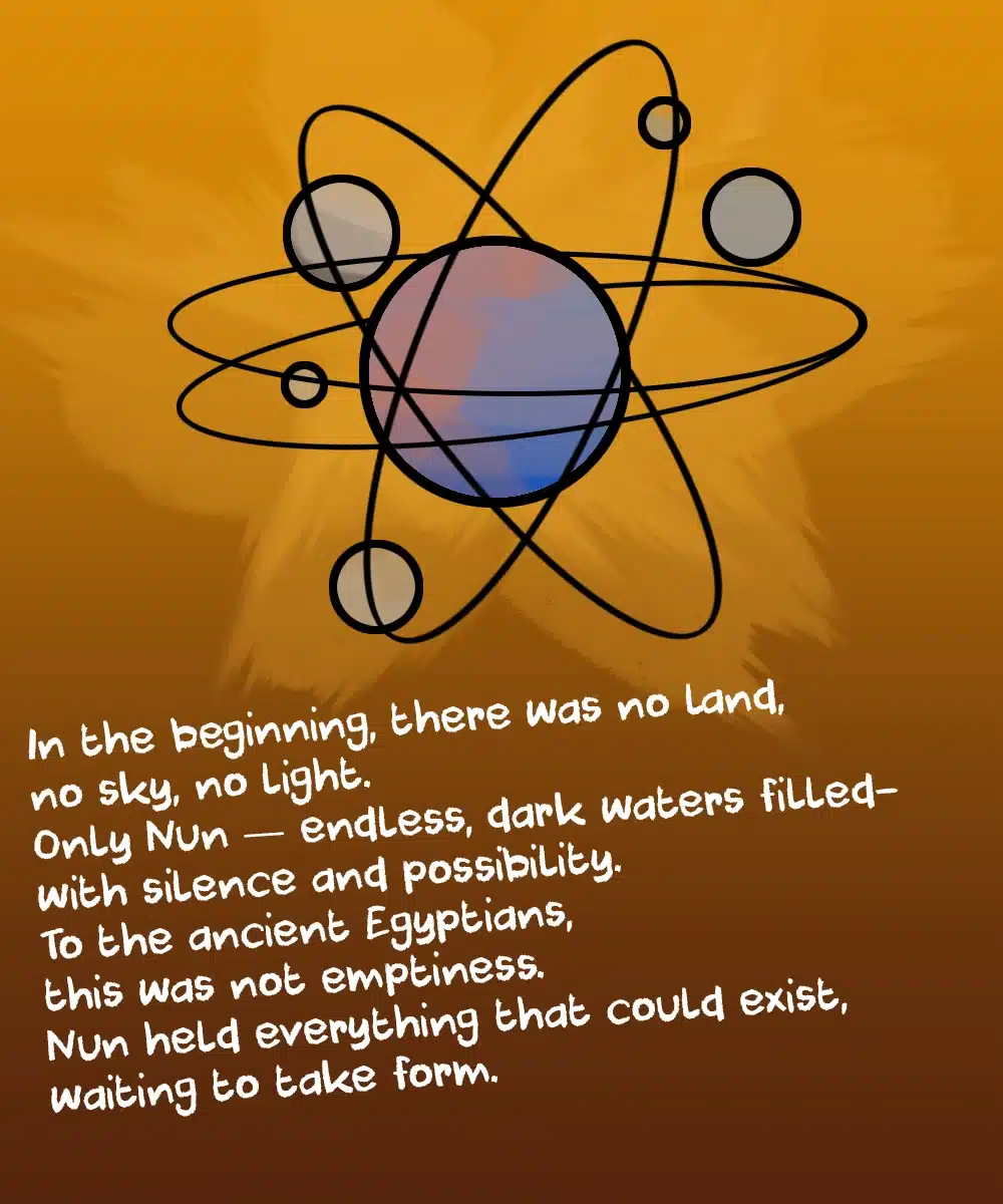 Ancient Egyptian creation myth showing the primordial waters of Nun before the world existed