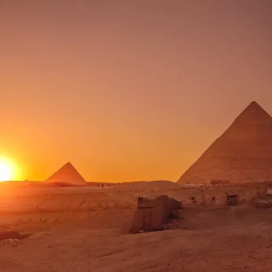 Pyramids of Giza at sunset