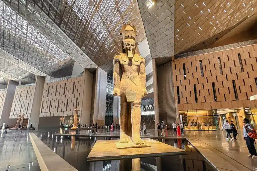Colossal statue of King Ramses II inside the Grand Egyptian Museum in Giza