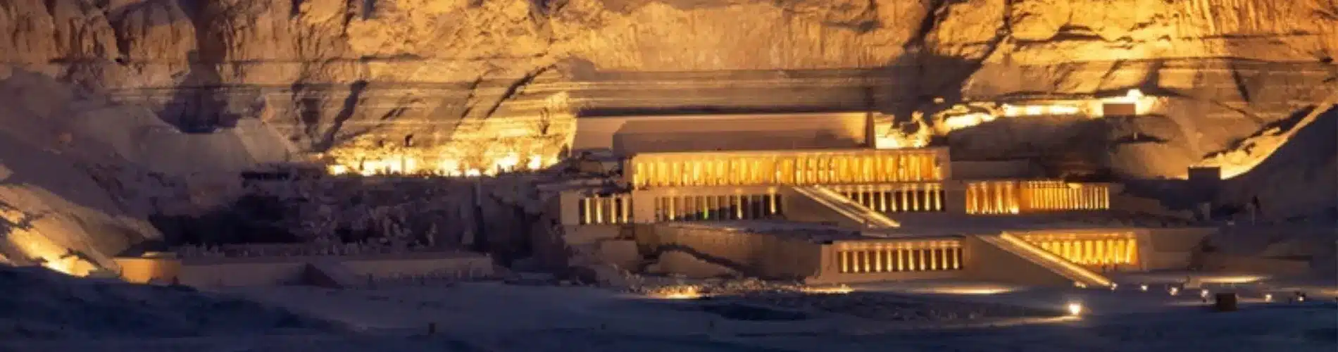 Hatshepsut Temple aerial view at night, a part of our 12 Days Cairo, Hurghada, Alexandria, Luxor & Aswan Family Tour