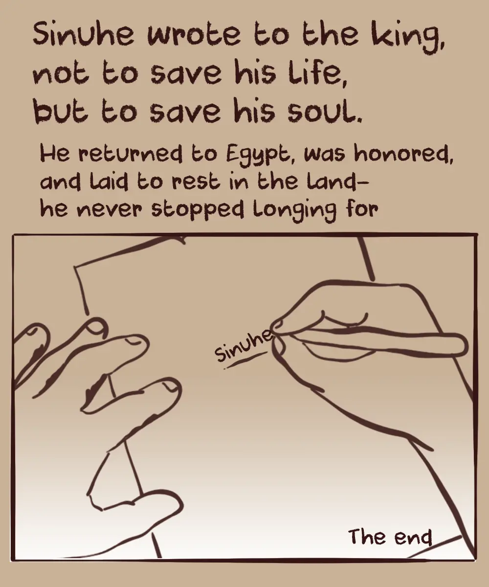 Sinuhe returning to Egypt to be honored and buried according to Ancient Egyptian tradition