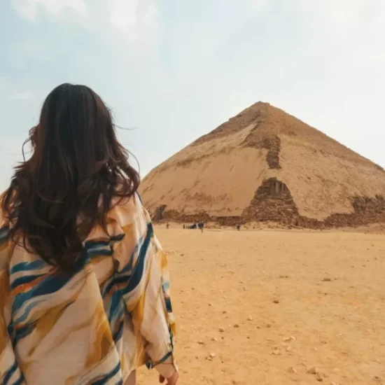 Tourist in front of Dahshur Pyramid