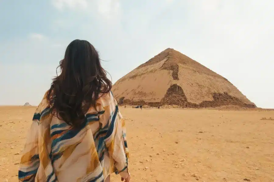 Tourist in front of Dahshur Pyramid
